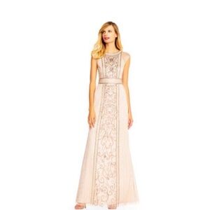 Adrianna Papell Cap Sleeve Beaded Gown with Sheer Details | Color - Shell | US 4